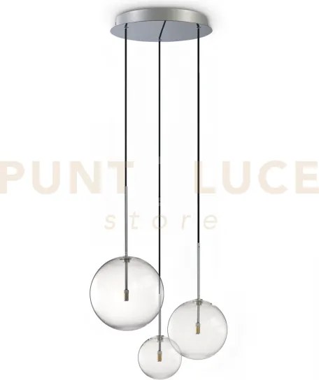Equinoxe sospensione in vetro trasparente e cromo 3 luci attacco g4