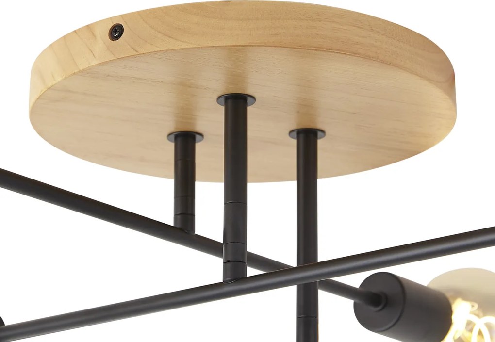 Plafoniera Art Déco nera con legno 6 luci - Sydney