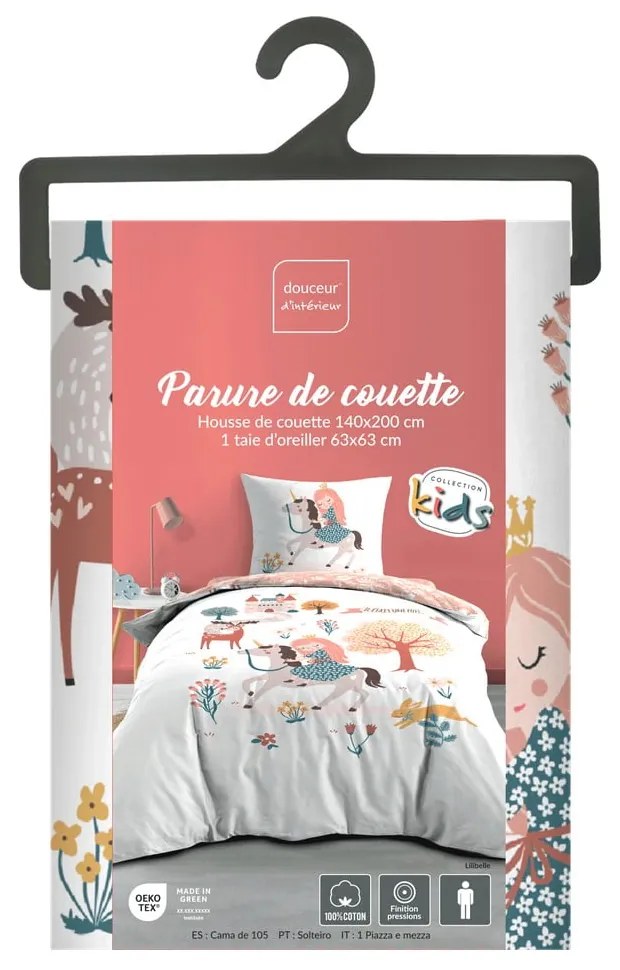 Set copripiumino e federa da bambini bianco/rosa in cotone per letto singolo 140x200 cm Lilibelle – douceur d'intérieur