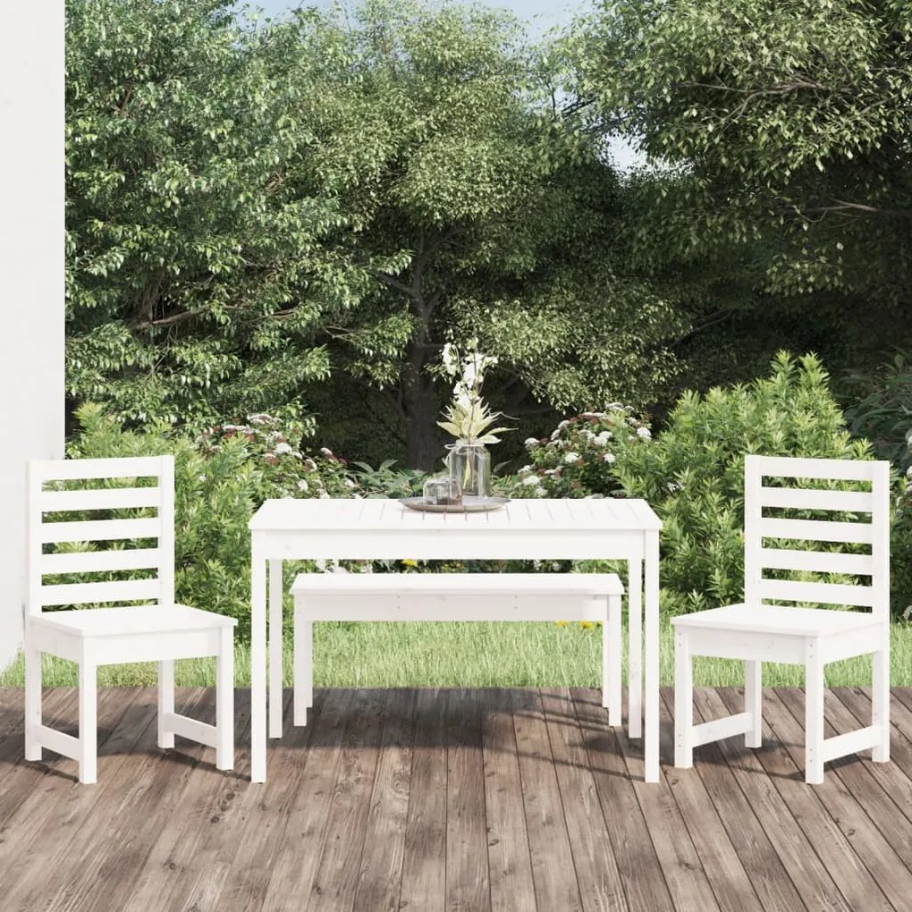 Set Da Pranzo Per Giardino 4pz Bianco İn Legno Massello Di Pino /