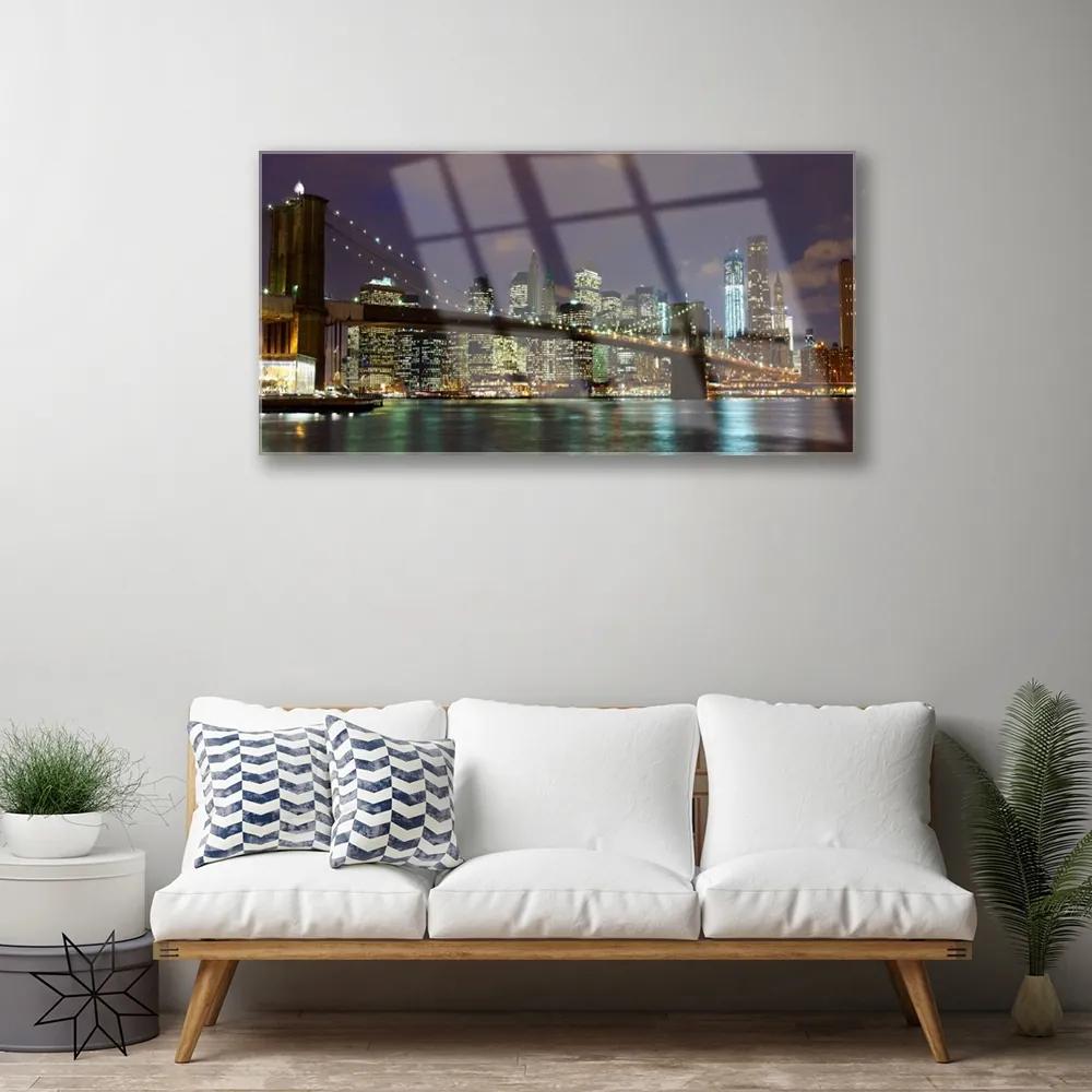 Quadro vetro acrilico Città di architettura del ponte 100x50 cm