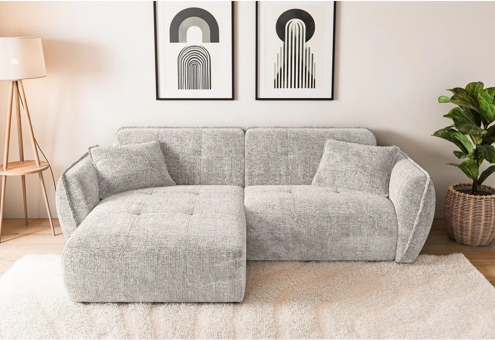 Divano angolare beige (con penisola a sinistra/con chaise lounge) con rivestimento in ciniglia Nelia – Ropez