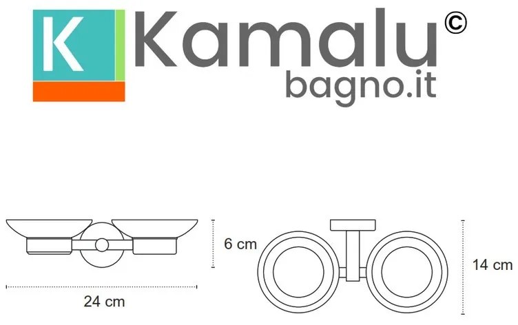 Kamalu - Portasapone doppio a parete in vetro e acciaio inox bianco opaco | MIRA-B