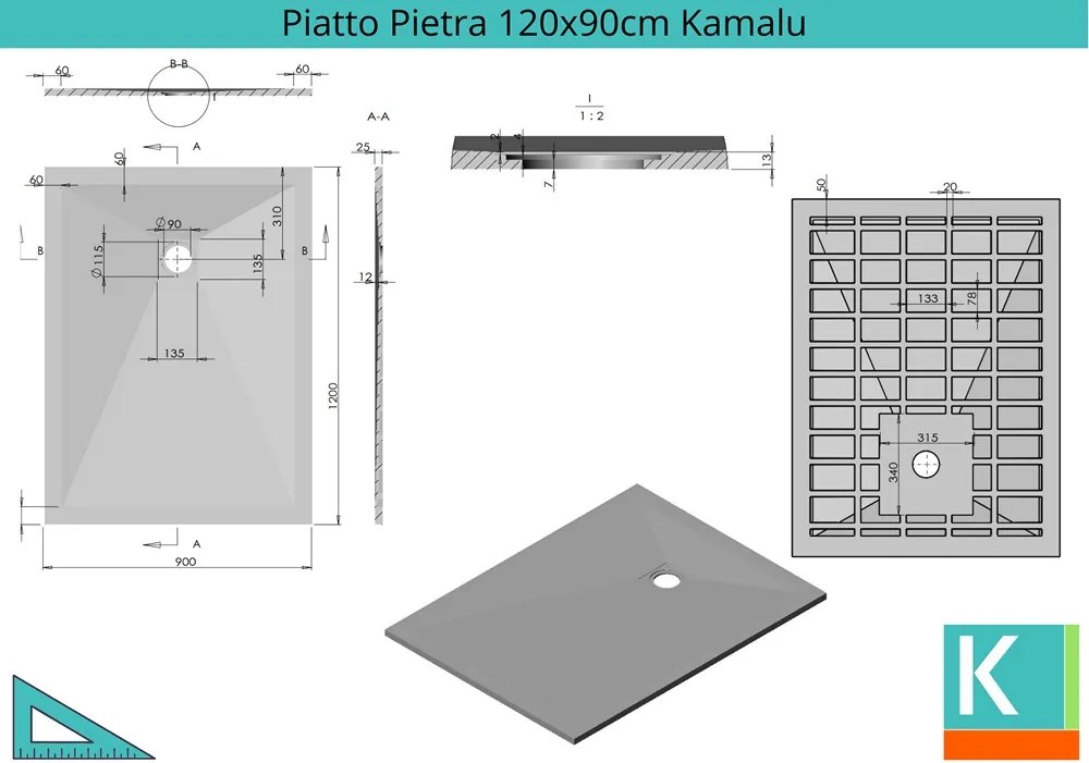Piatto doccia 120x90 effetto pietra colore grigio - KAMALU