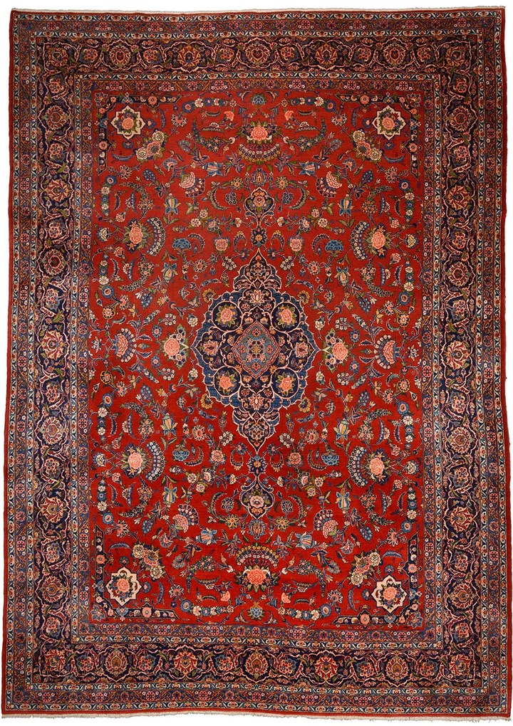 Kashan Tappeto 440x320 Rosso (Iran) Annodato A Mano