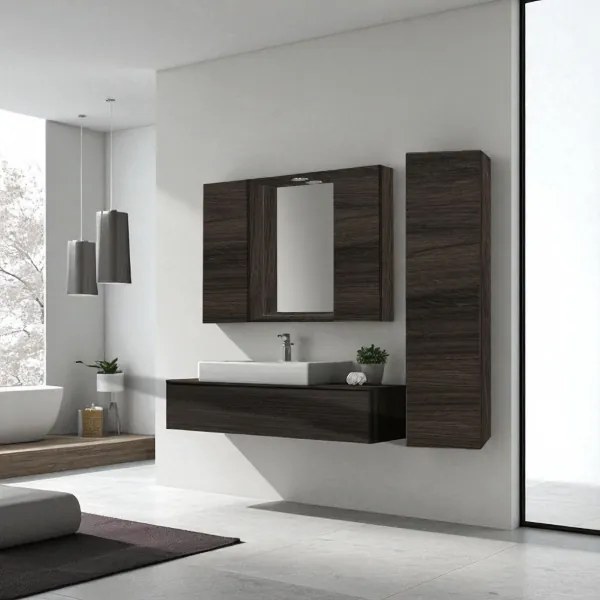 Specchiera bagno in legno 81 cm a 2 ante con faretto LED Olmo Caffč