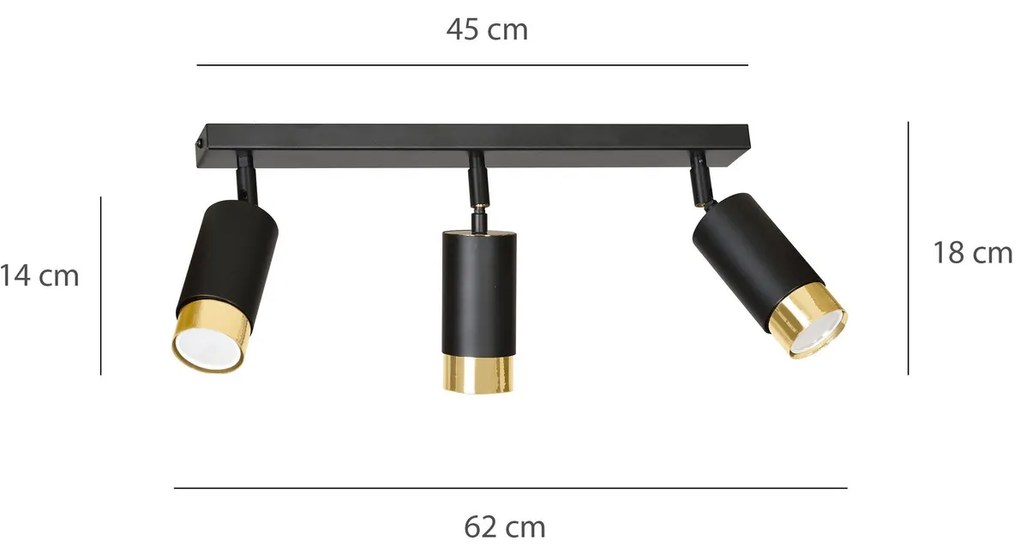 Lampadario da Soffitto in Acciaio HIRO 3 Nero Oro 3xGU10