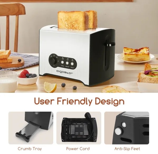 Aigostar - Tostapane a due fori 900W/230V cromo