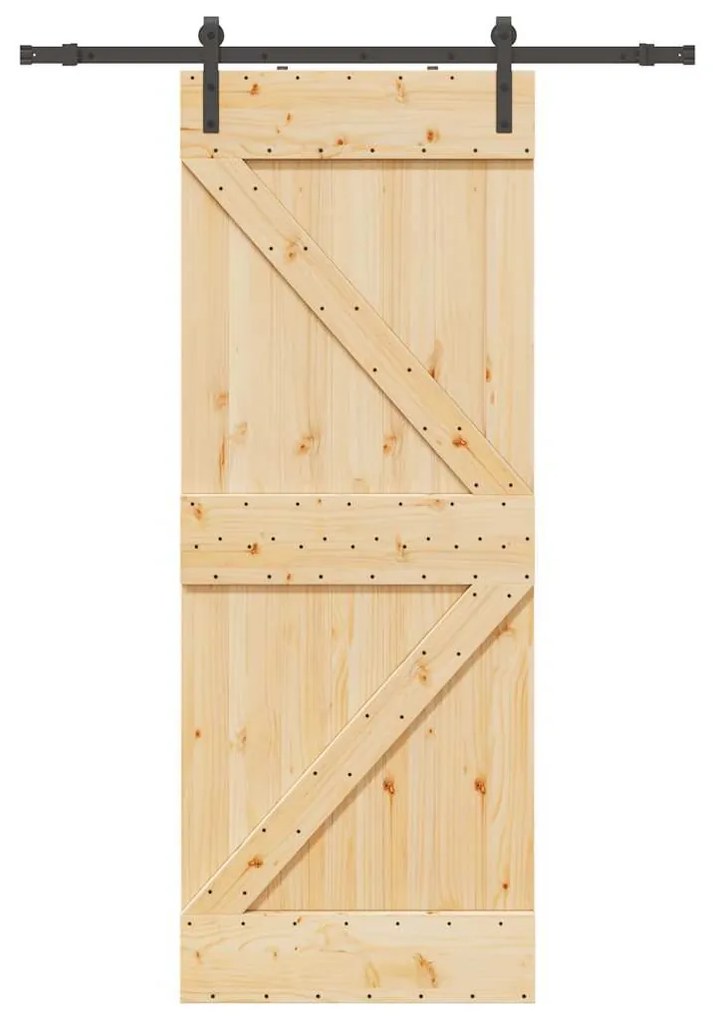 Porta Scorrevole Con Set Hardware 80x210 Cm Legno Massello Pino /