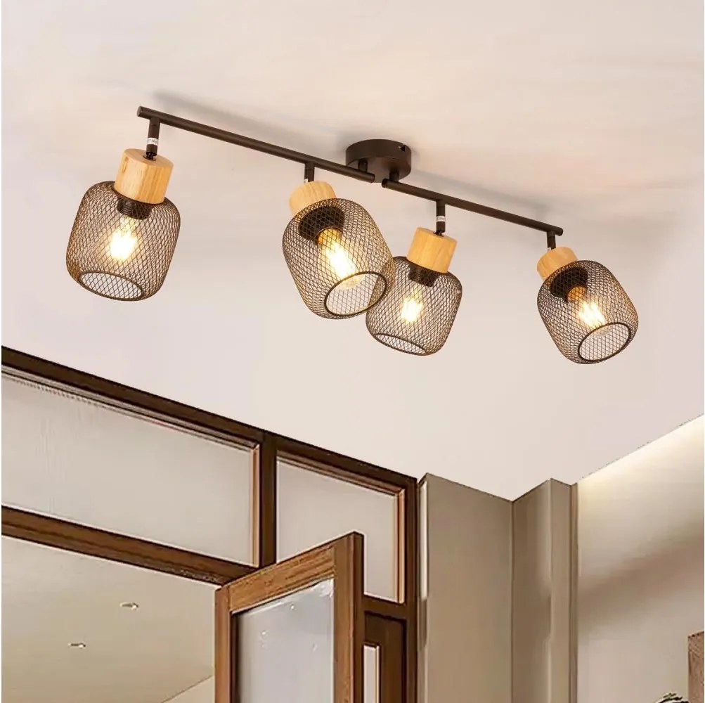 Brilagi - Plafoniera con 4 faretti BASKLITE 4xE27/15W/230V legno/nero