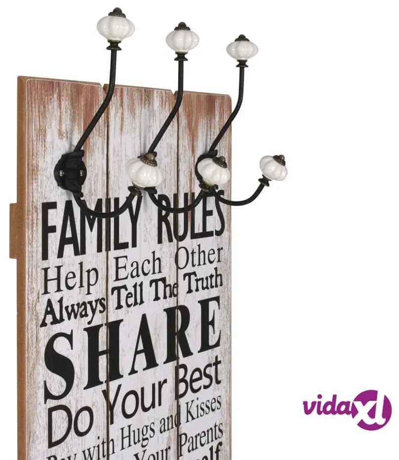 vidaXL Appendiabiti da Parete con 6 Ganci FAMILY RULES 120x40 cm
