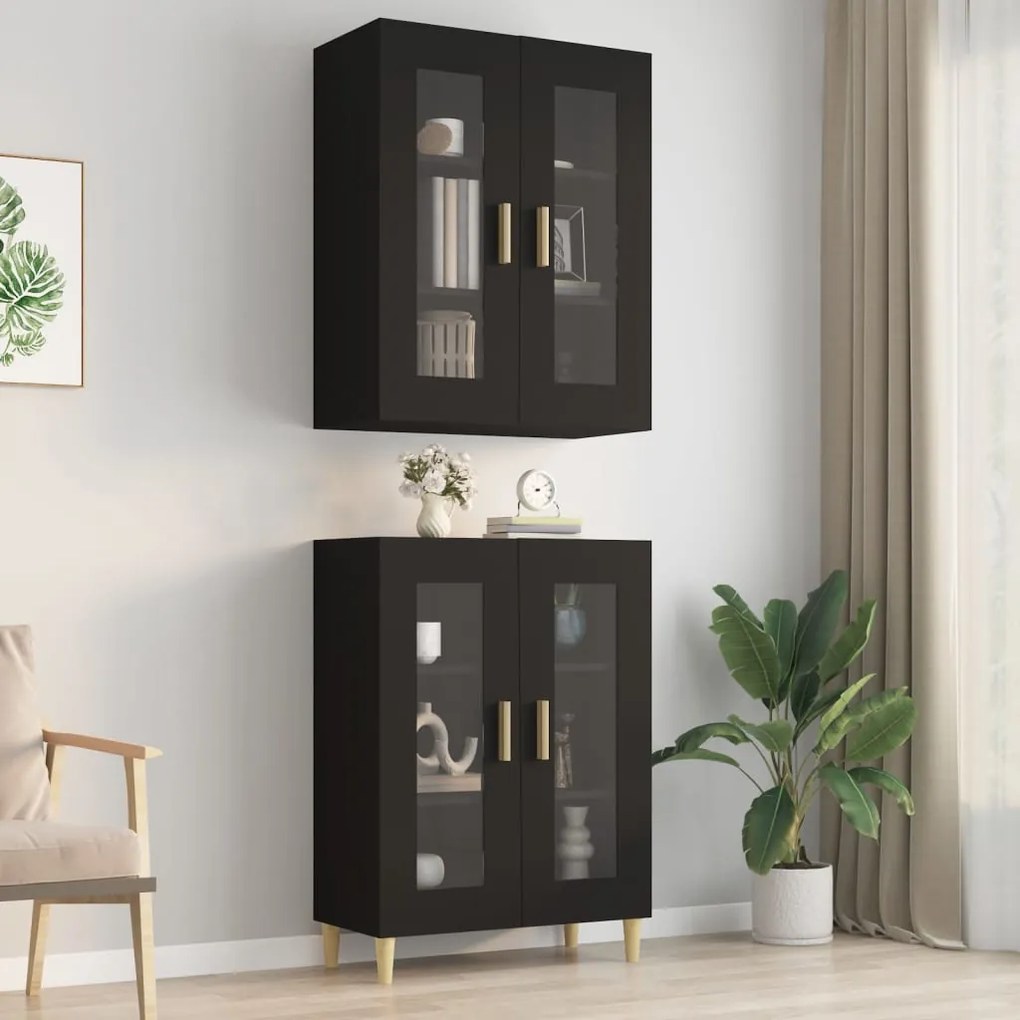Armadietto Pensile A Parete Nero 69,5x34x90 Cm /
