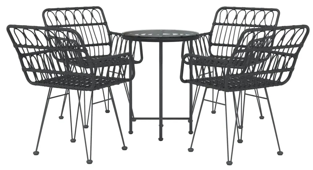 Set da pranzo da giardino 5 pz nero in polyrattan