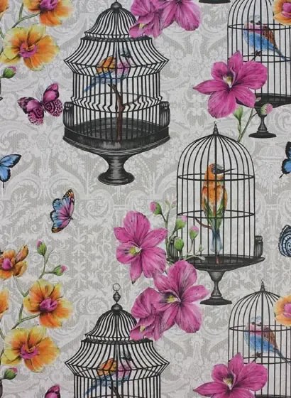 Matthew Williamson Carta da parati Orangery - Ivory/ Pink/ Orange/ Cobalt