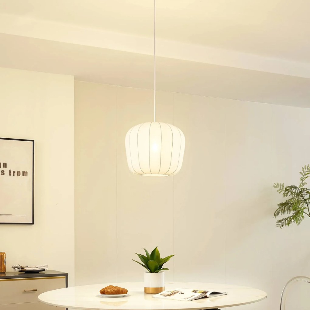 Lindby lampada a sospensione Helin, bianco, Ø 35 cm, tessuto