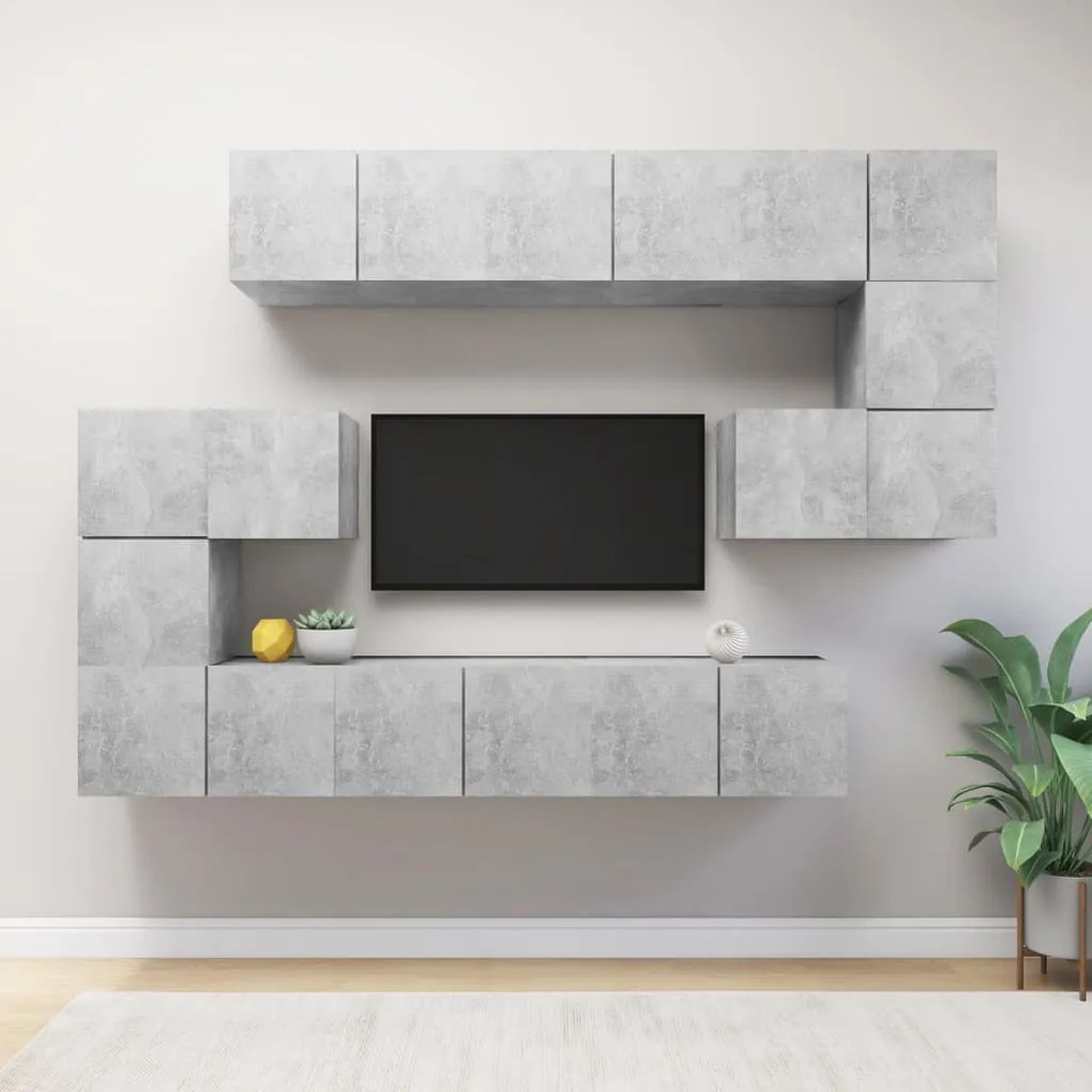 Set Di Mobili Porta Tv 10pz Grigio Cemento İn Legno Multistrato /