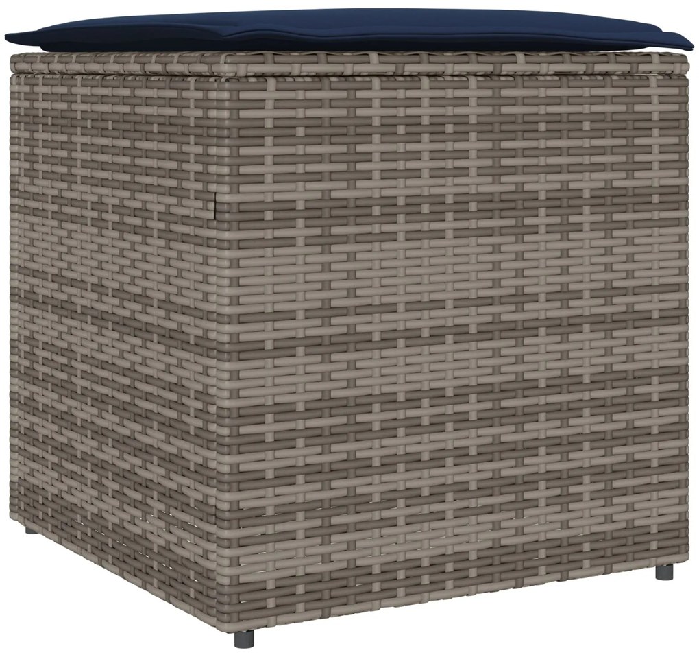 Scatola di stoccaggio grigio e blu navy rattan e cuscino in tessuto
