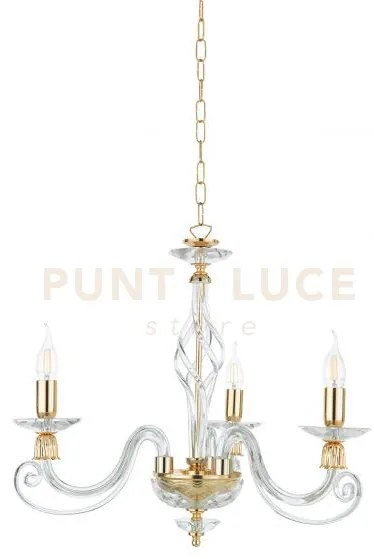 Lampadario 1306 3 luci trasparente e oro attacco e14 d.62cm
