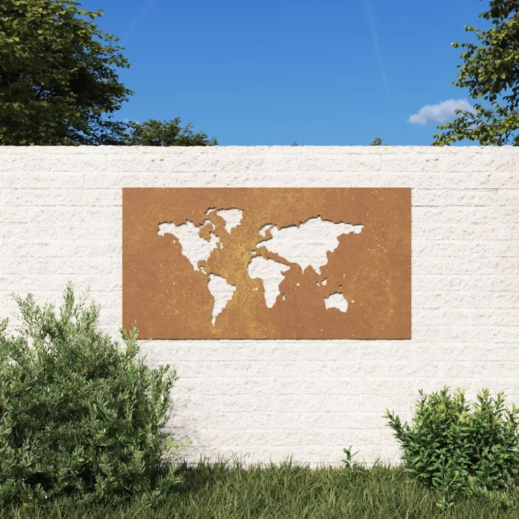Decorazione Muro Giardino 105x55 Cm Mappa Mondo Acciaio Corten /