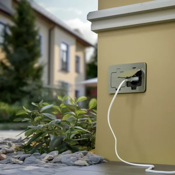 Brilagi - Presa doppia da incasso a pavimento per esterno IP55 cromo opaco rettangolare