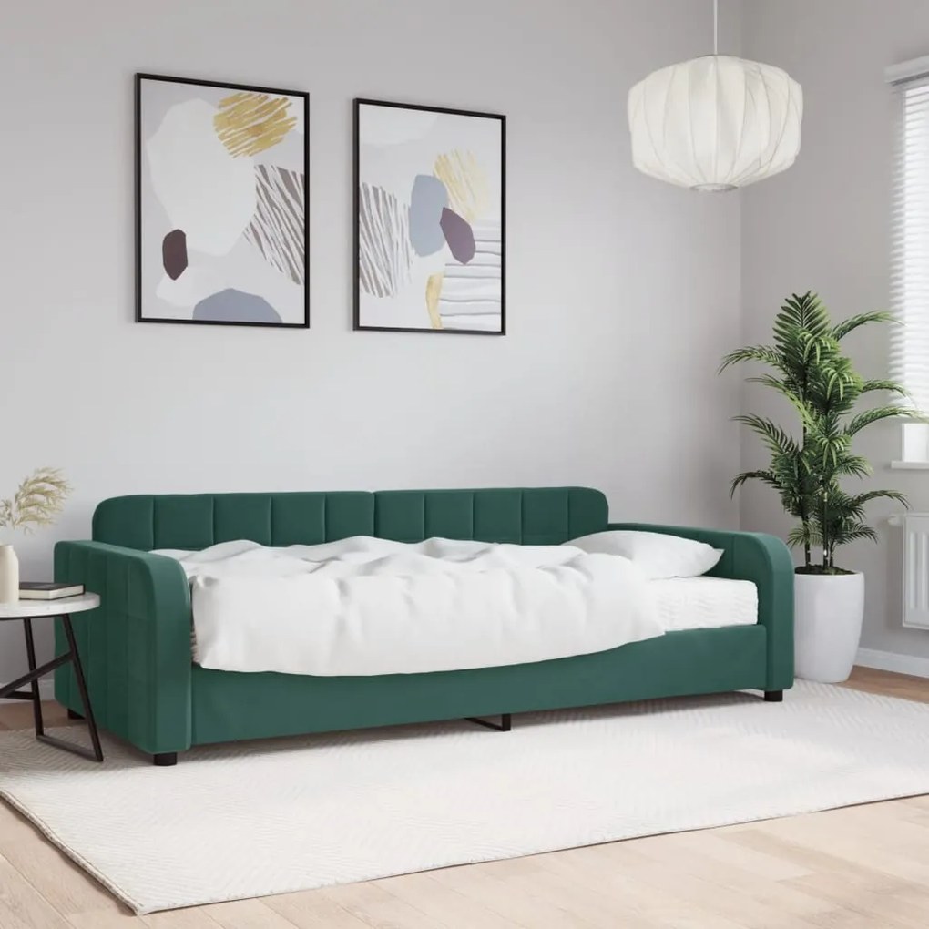 Divano Letto Con Materasso Verde Scuro 90x200 Cm İn Velluto /
