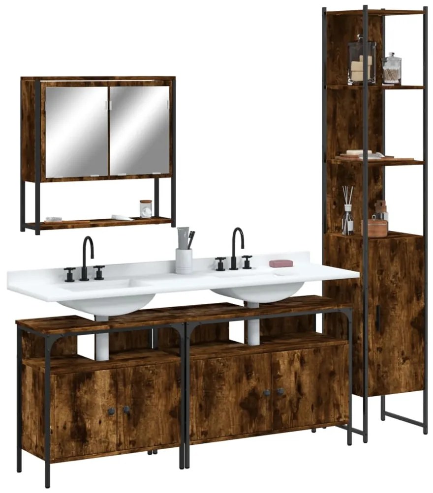 Set Mobili Da Bagno 4 Pz Rovere Fumo İn Legno Multistrato /