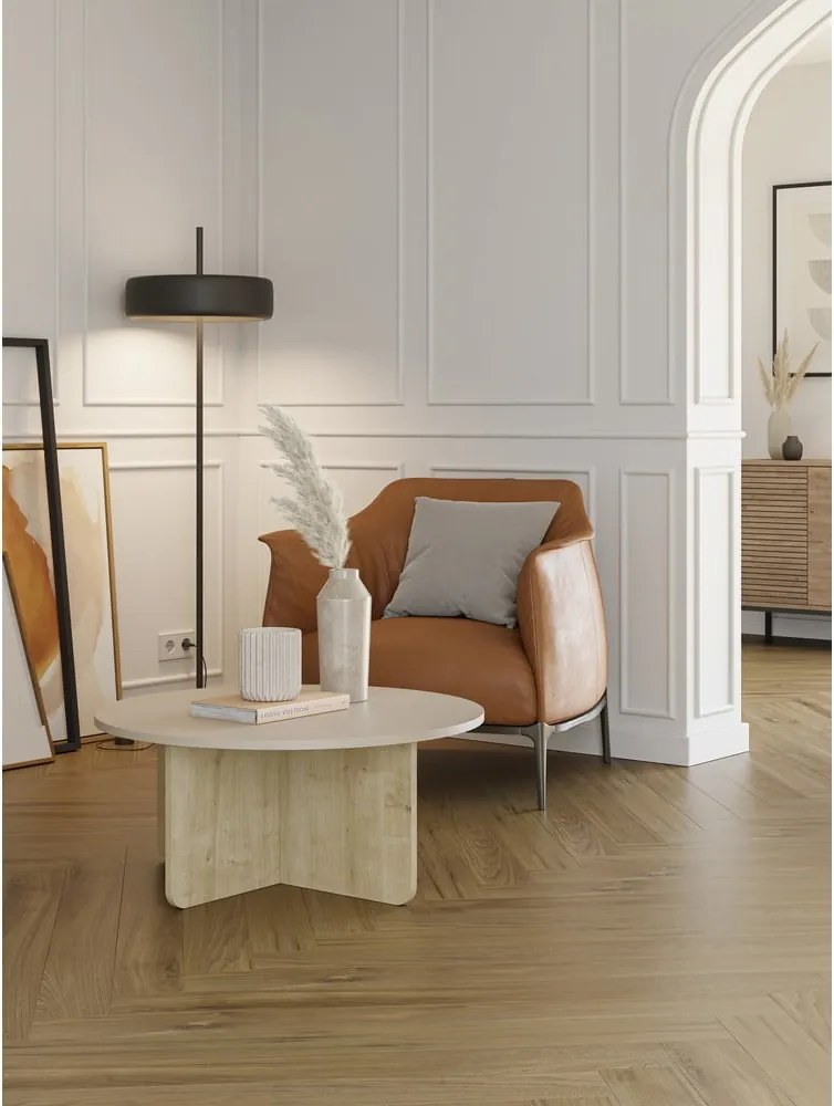 Tavolino da salotto rotondo color crema/di colore naturale con effetto rovere ø 80 cm Hillary – Marckeric