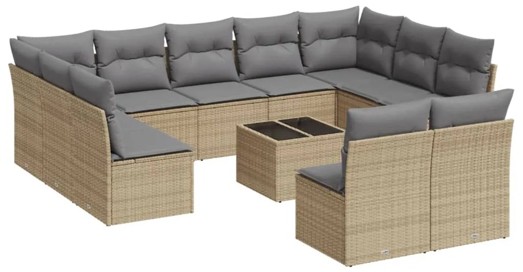 Set divani da giardino 12 pz con cuscini beige in polyrattan