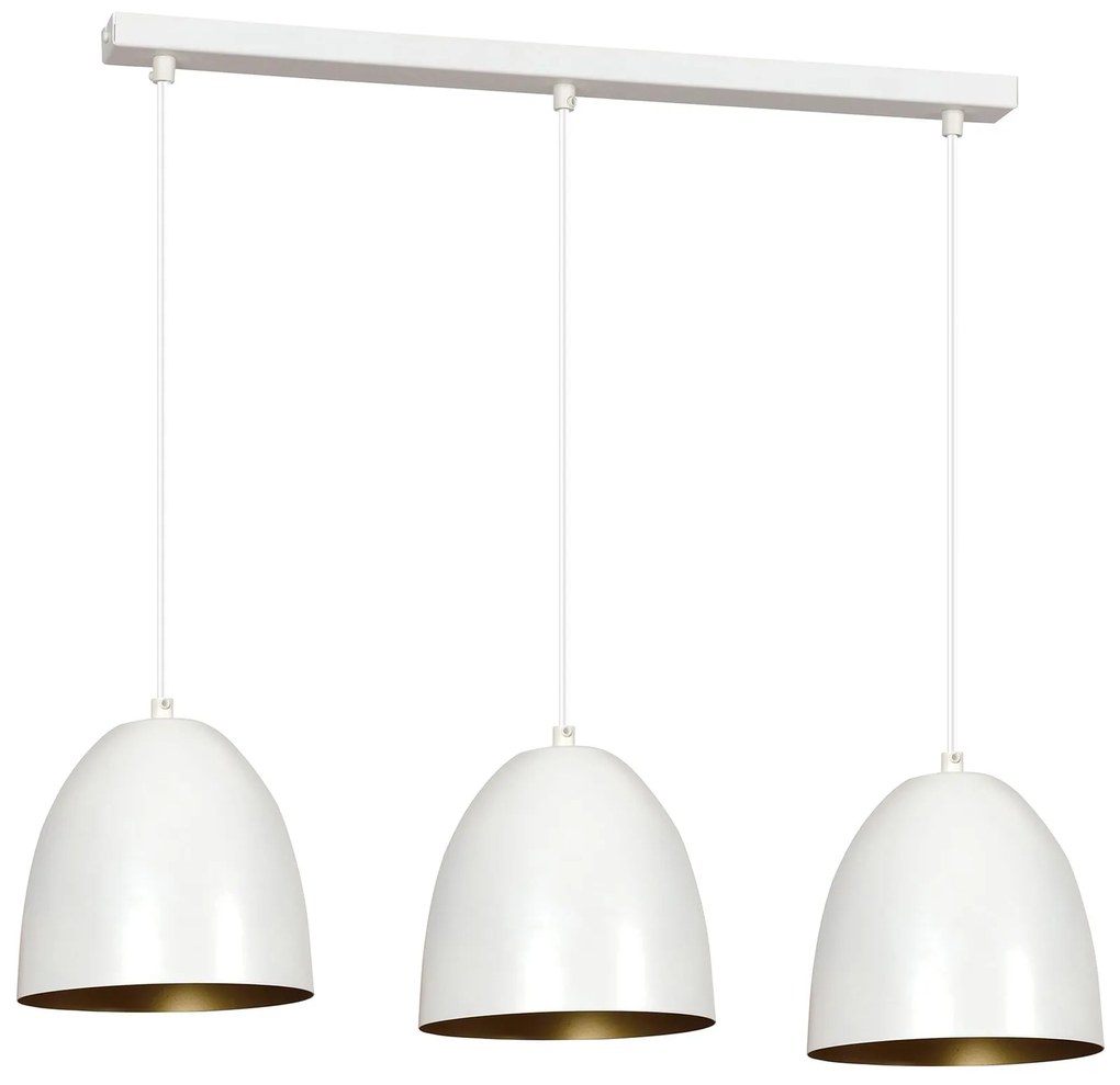 Lampadario 3 Luci Lenox In Acciaio Bianco Con Cupole In Nero E Oro