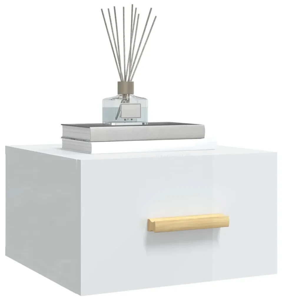 Comodini a muro 2 pz bianco lucido 35x35x20 cm