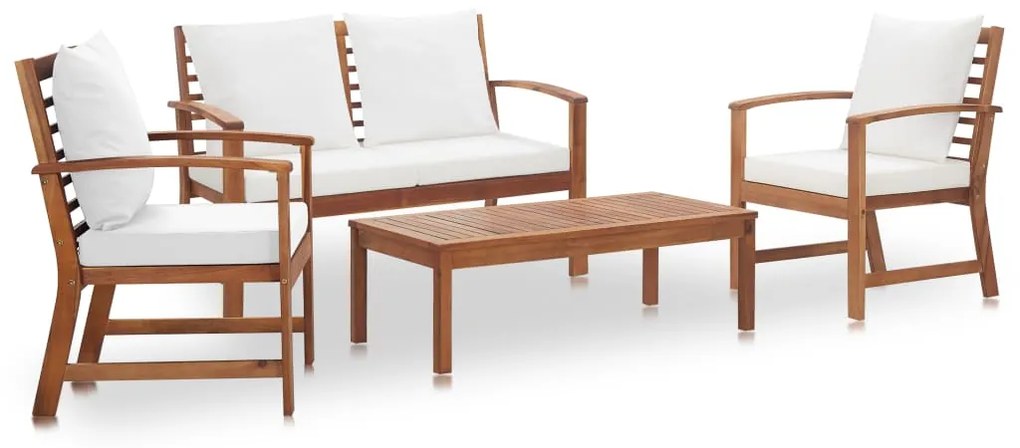 Set salotto da giardino 4pz con cuscini legno massello acacia