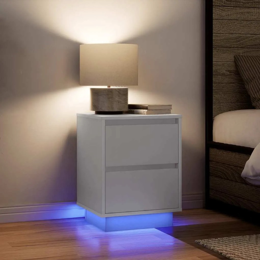 Comodini Con Luci A Led 2 Pz Bianco 38x34x50 Cm /