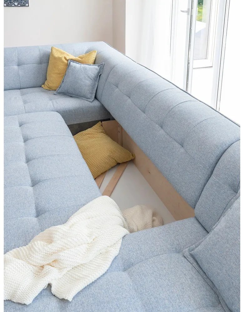 Divano letto a U azzurro, angolo sinistro Dazzling Daisy - Miuform