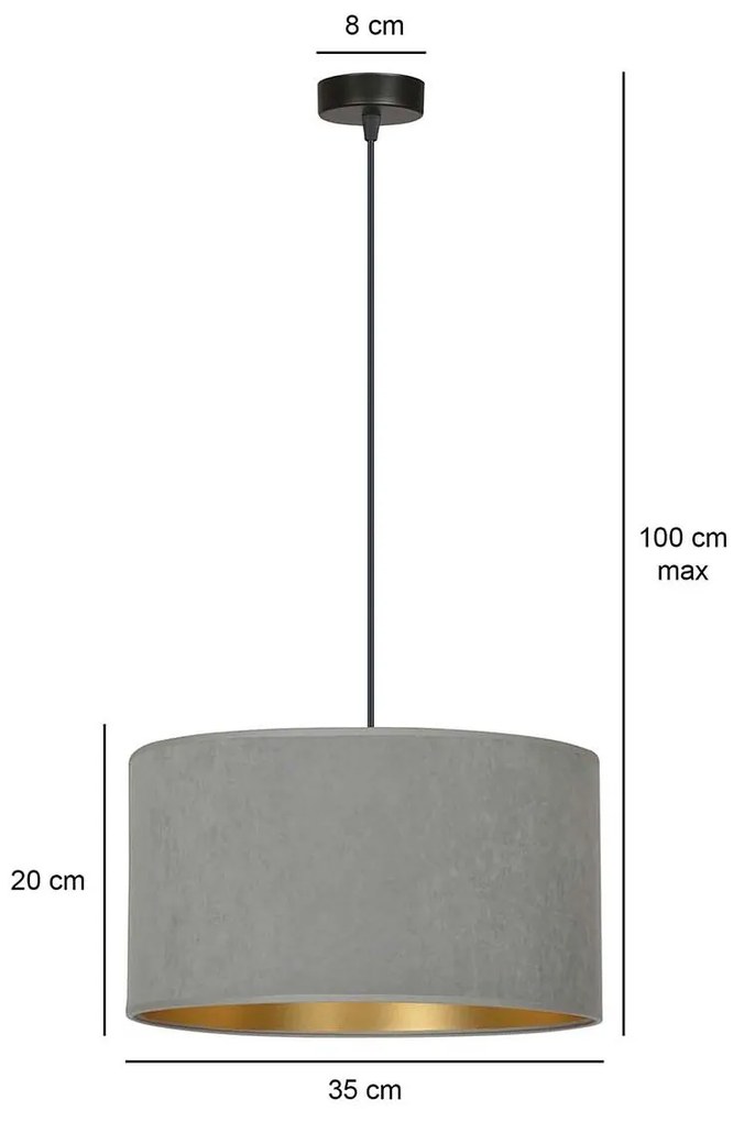 Sospensione 1 Luce Ganesha In Acciaio Nero E Paralume In Tessuto Grigio
