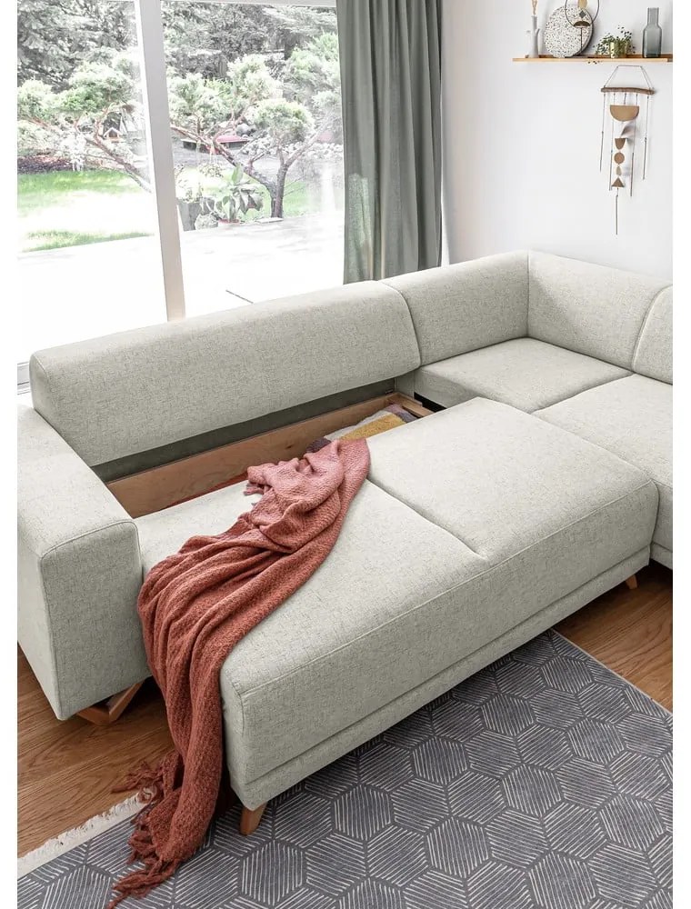 Divano angolare beige allungabile e con contenitore (penisola a destra/a L) Classy Sophie – Miuform