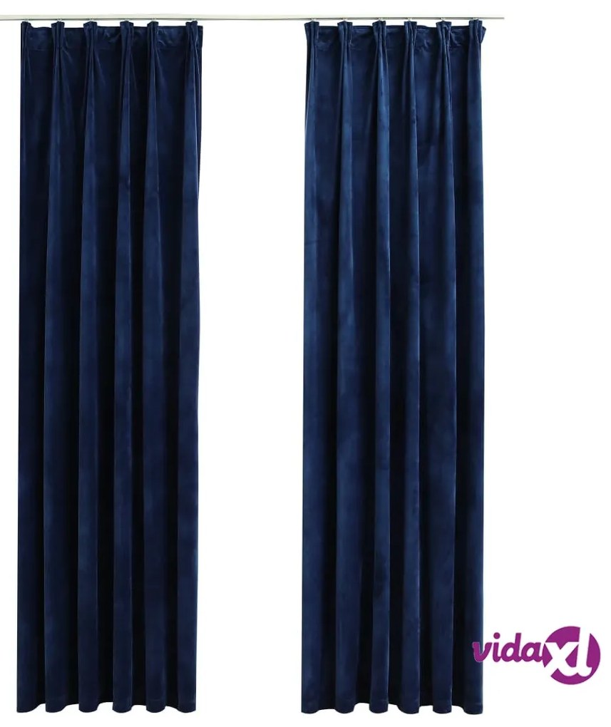 vidaXL Tende Oscuranti con Ganci 2 pz Blu Scuro in Velluto 140x175 cm