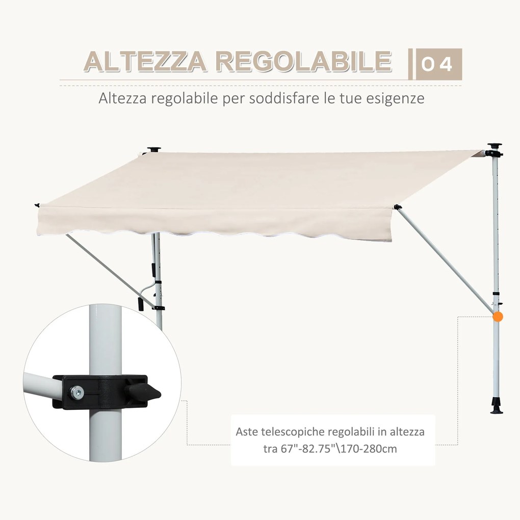 Tenda da Sole Avvolgibile 4x1,2m Autoportante Bianca...