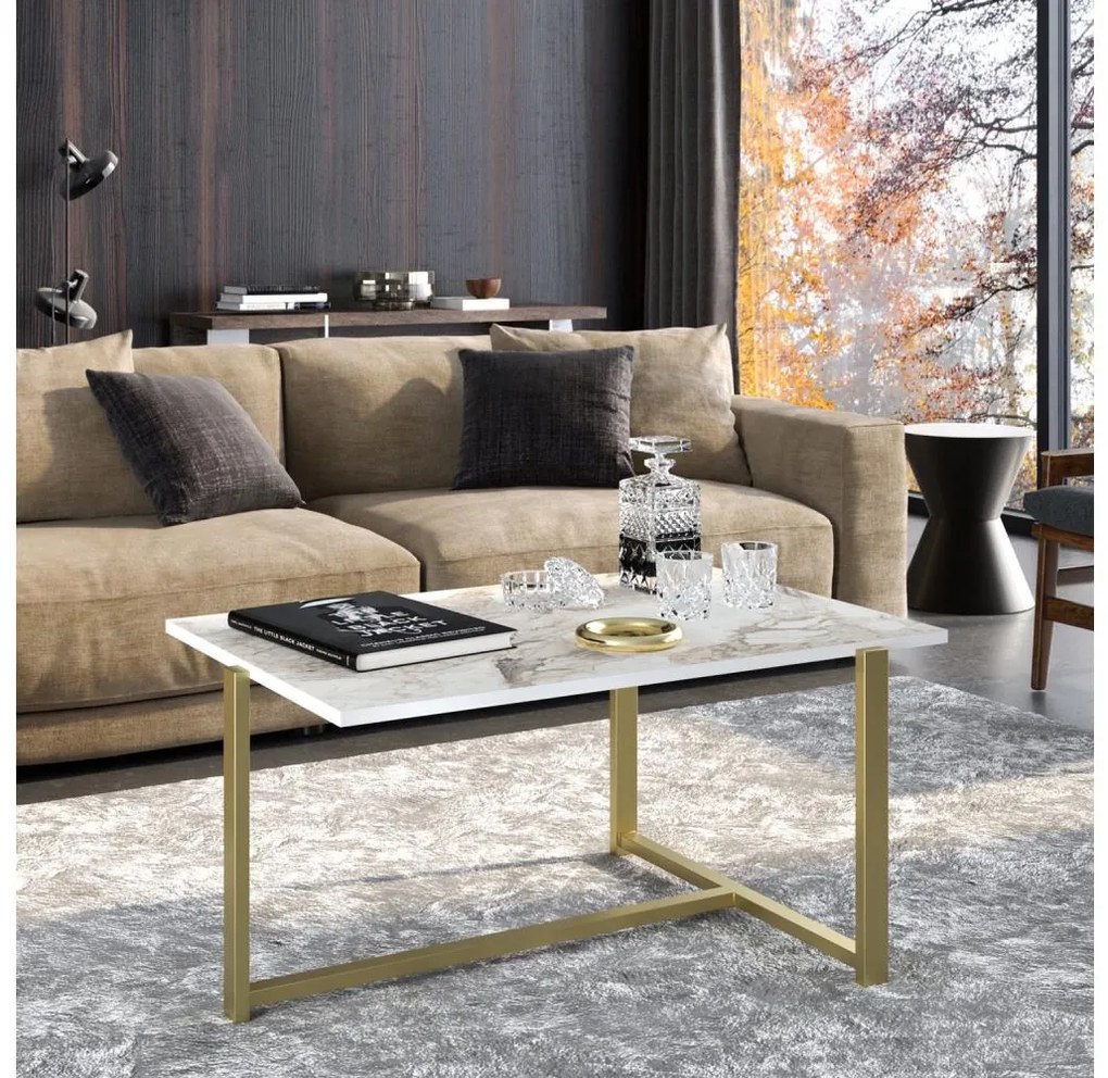 Tavolino MERIDETHS 45x92 cm oro/bianco