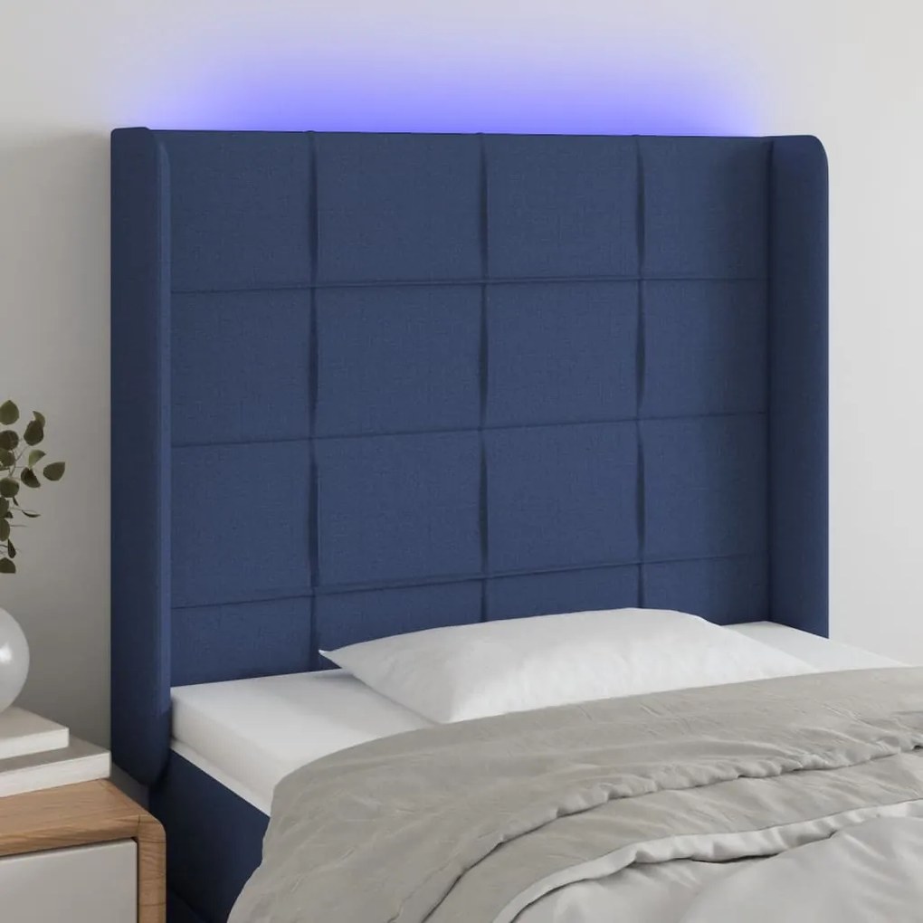 Testiera A Led Blu 93x16x118/128 Cm İn Tessuto /