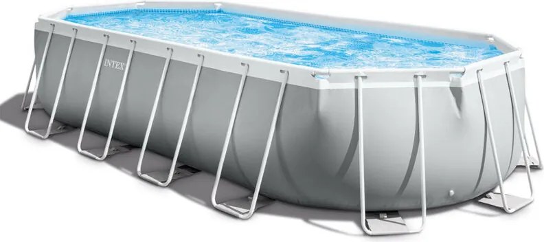 26798NP – Piscina Fuori Terra Prisma Frame Ovale, Pompa Filtro 5678 L/h, Scaletta, Telo Base e Copertura, 18202 l, Acciaio e pvc, Grigio, 610x305x122