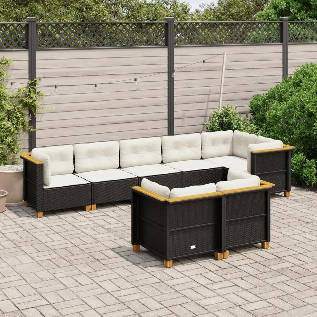 Set divani da giardino con cuscini 8 pz nero in polyrattan