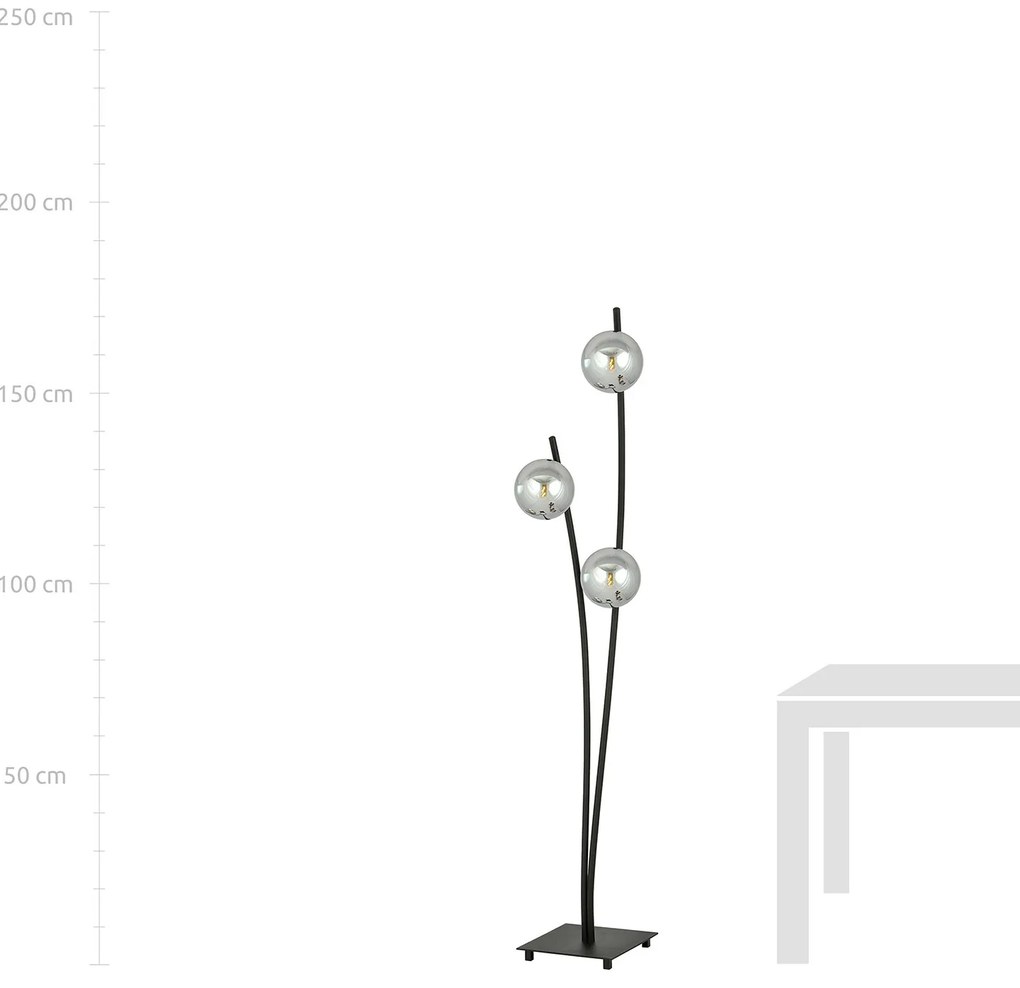 Piantana Contemporaneo Oceano Acciaio Nero Grigio 3 Luci E14 Ip20
