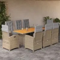 Set da Pranzo da Giardino 9 pz con Cuscini Beige in Polyrattancod mxl 90108