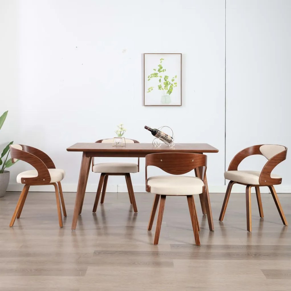 Sedie Da Pranzo 4 Pz İn Legno Curvato E Similpelle Crema /