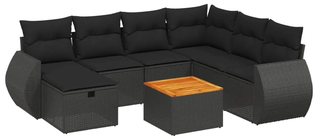 Set Divani da Giardino con Cuscini 8 pz Nero in Polyrattan