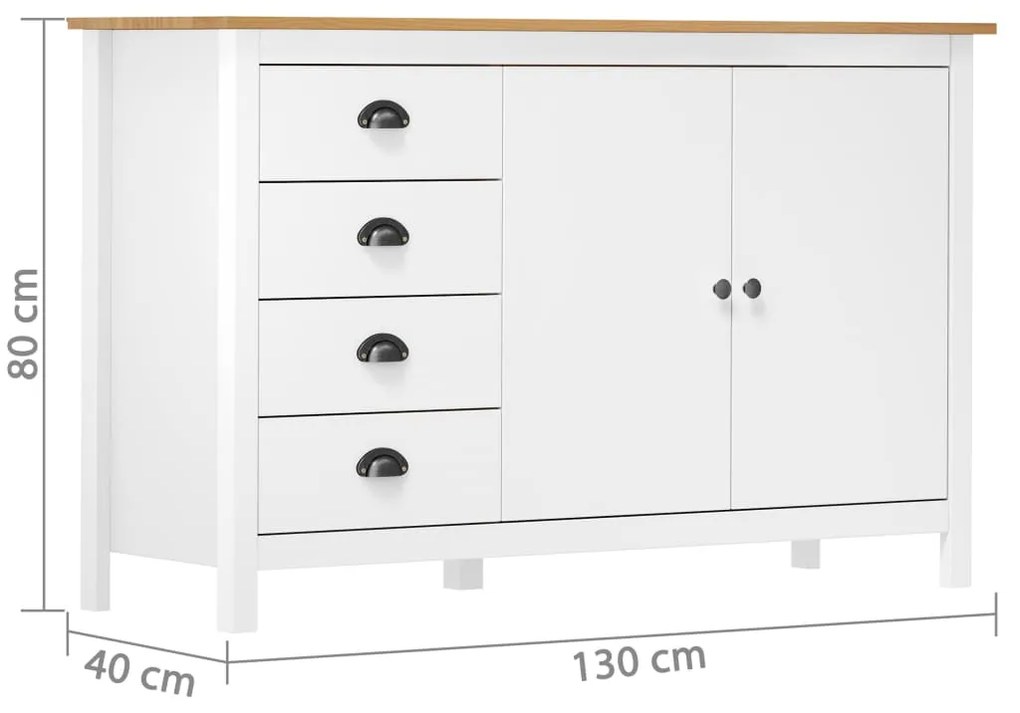 Credenza hill bianca 130x40x80 cm in legno massello di pino