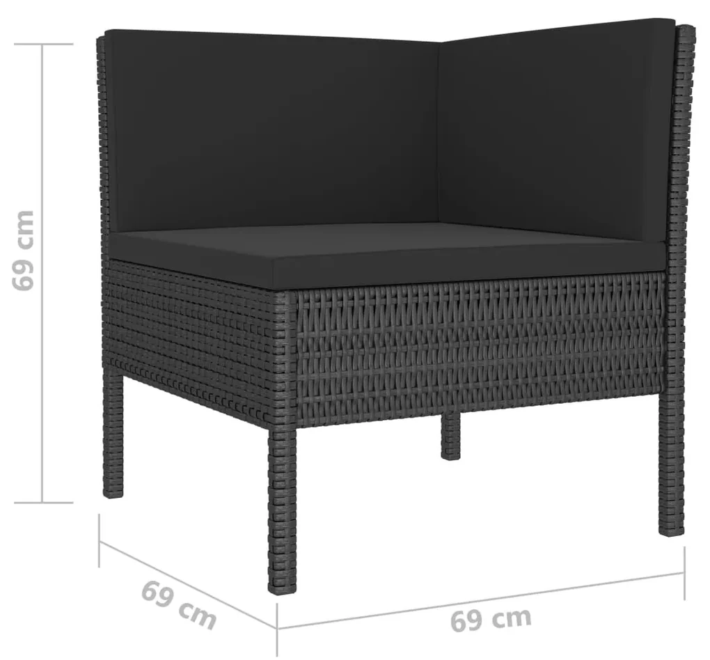 Set divani da giardino 4 pz con cuscini in polyrattan nero