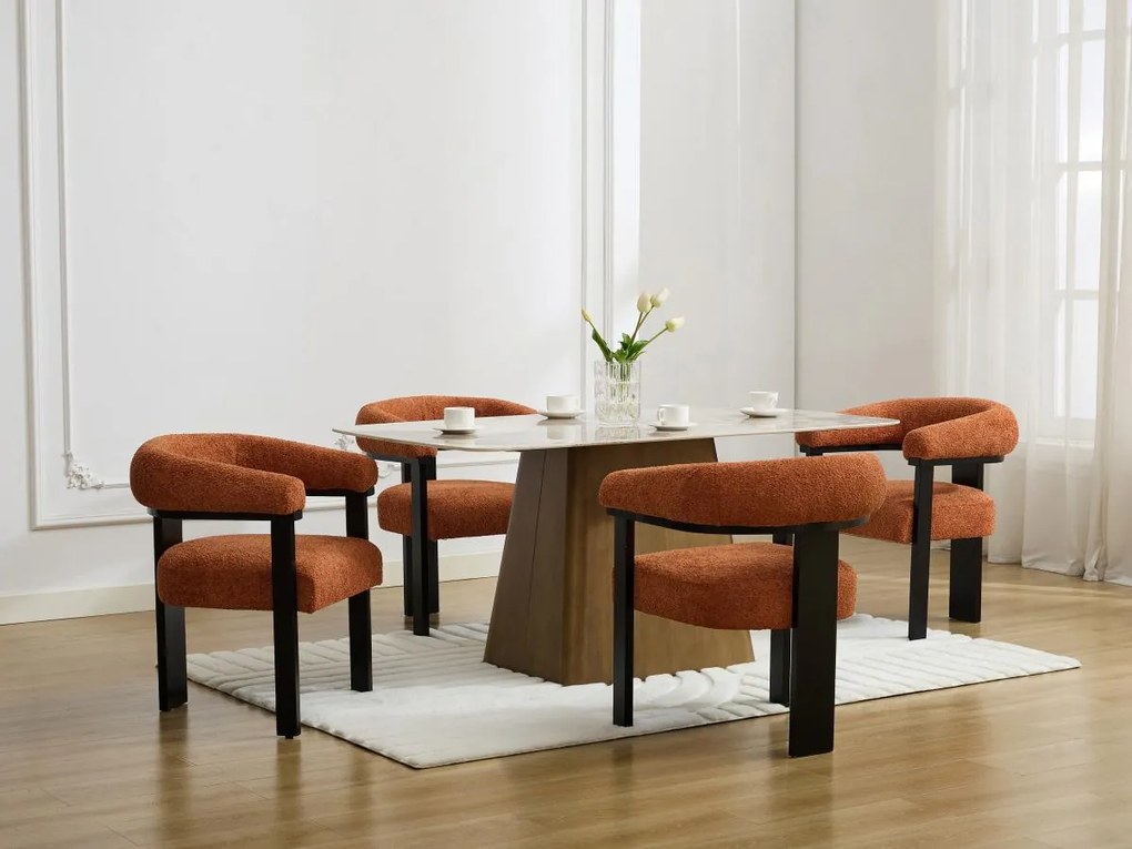Sedia con braccioli in Tessuto bouclette e legno di hevea Terracotta e Nero - LIVELIA di Pascal MORABITO