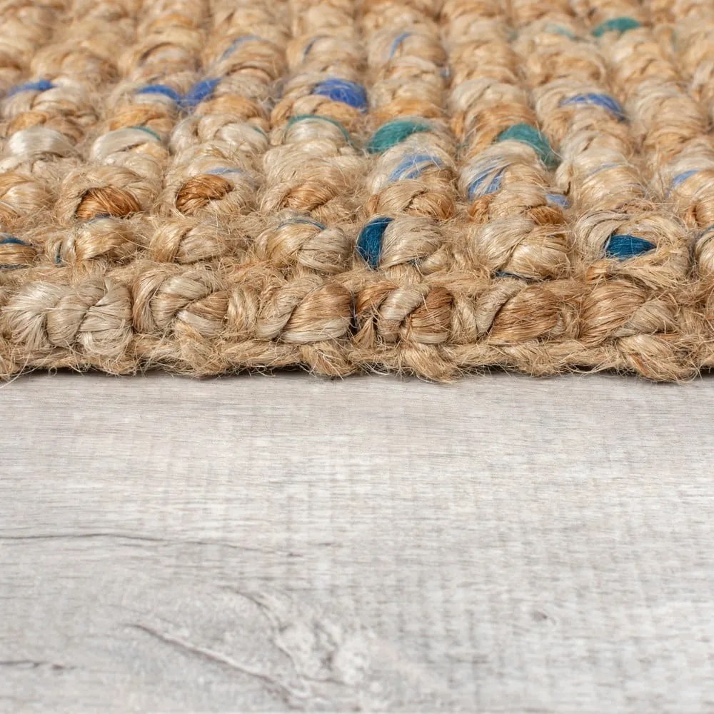 Passatoia blu/di colore naturale in iuta tessuta a mano 60x230 cm Jute Boucle Blue – Flair Rugs