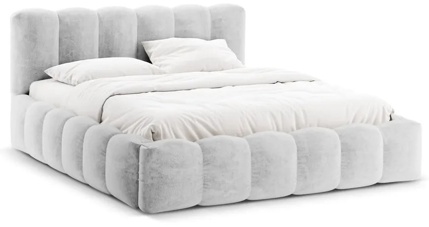 Letto matrimoniale imbottito grigio chiaro con spazio contenitivo e rete 200x200 cm Lupine - Micadoni Home